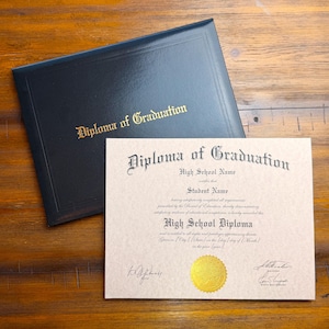 Personalized High School Diploma | Includes Embossed Gold Foil Seal & Padded Leatherette Diploma Cover