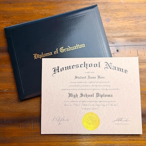 Personalized Homeschool Diploma | Includes Custom Embossed Gold Foil Seal & Padded Leatherette Diploma Cover