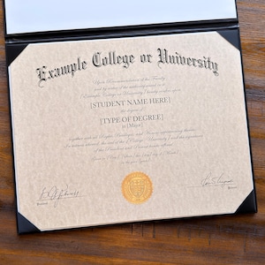 11"x 14" Novelty Masters/Doctorate Style Diploma | Custom Printed | Includes Padded Leatherette Diploma Cover