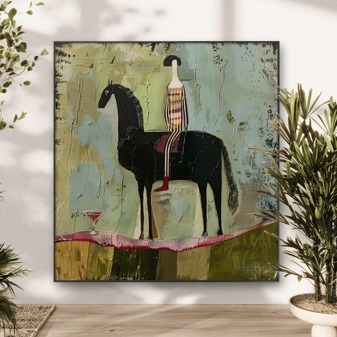hand-painted-textured-horse-rider-oil-painting-equestrian-wall-art-etsy