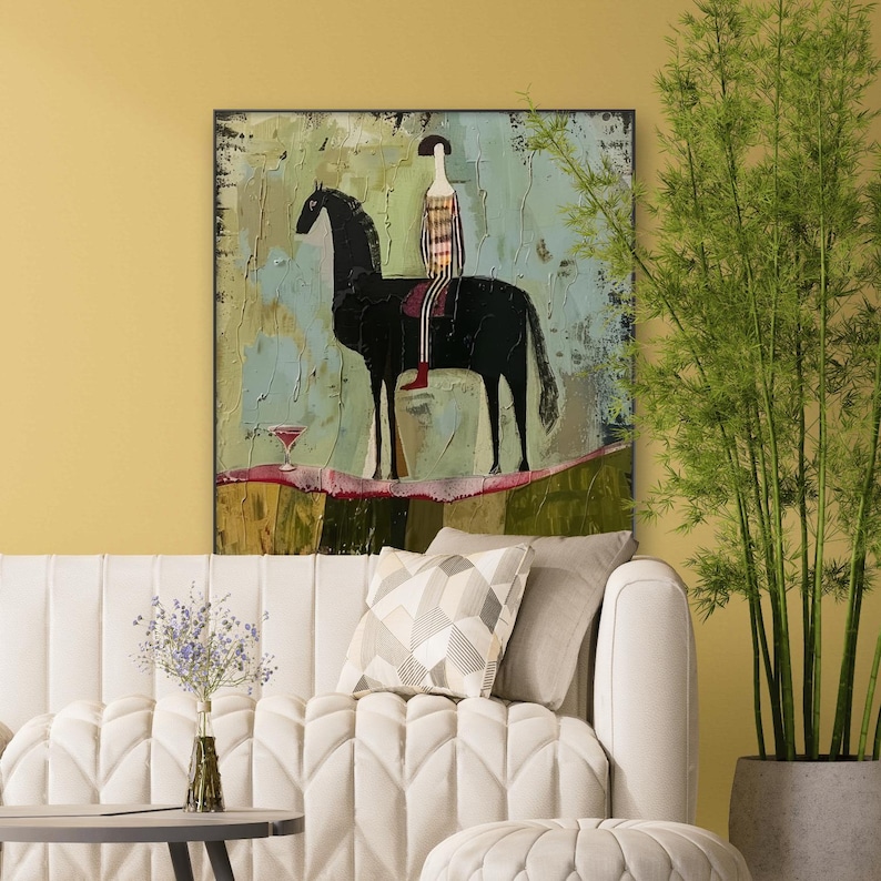 hand-painted-textured-horse-rider-oil-painting-equestrian-wall-art-etsy