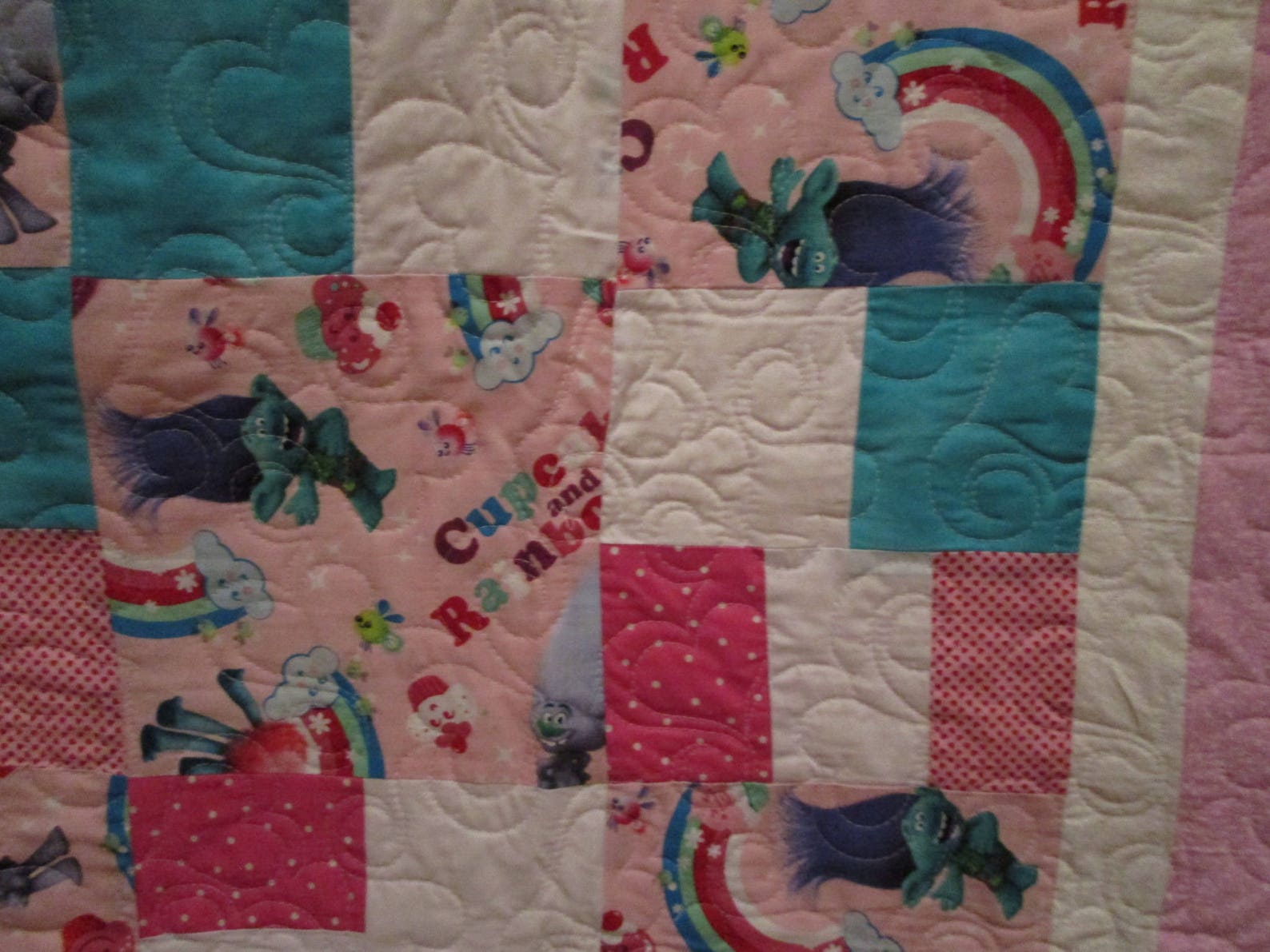 Trolls Quilt in pink and turquoise Etsy