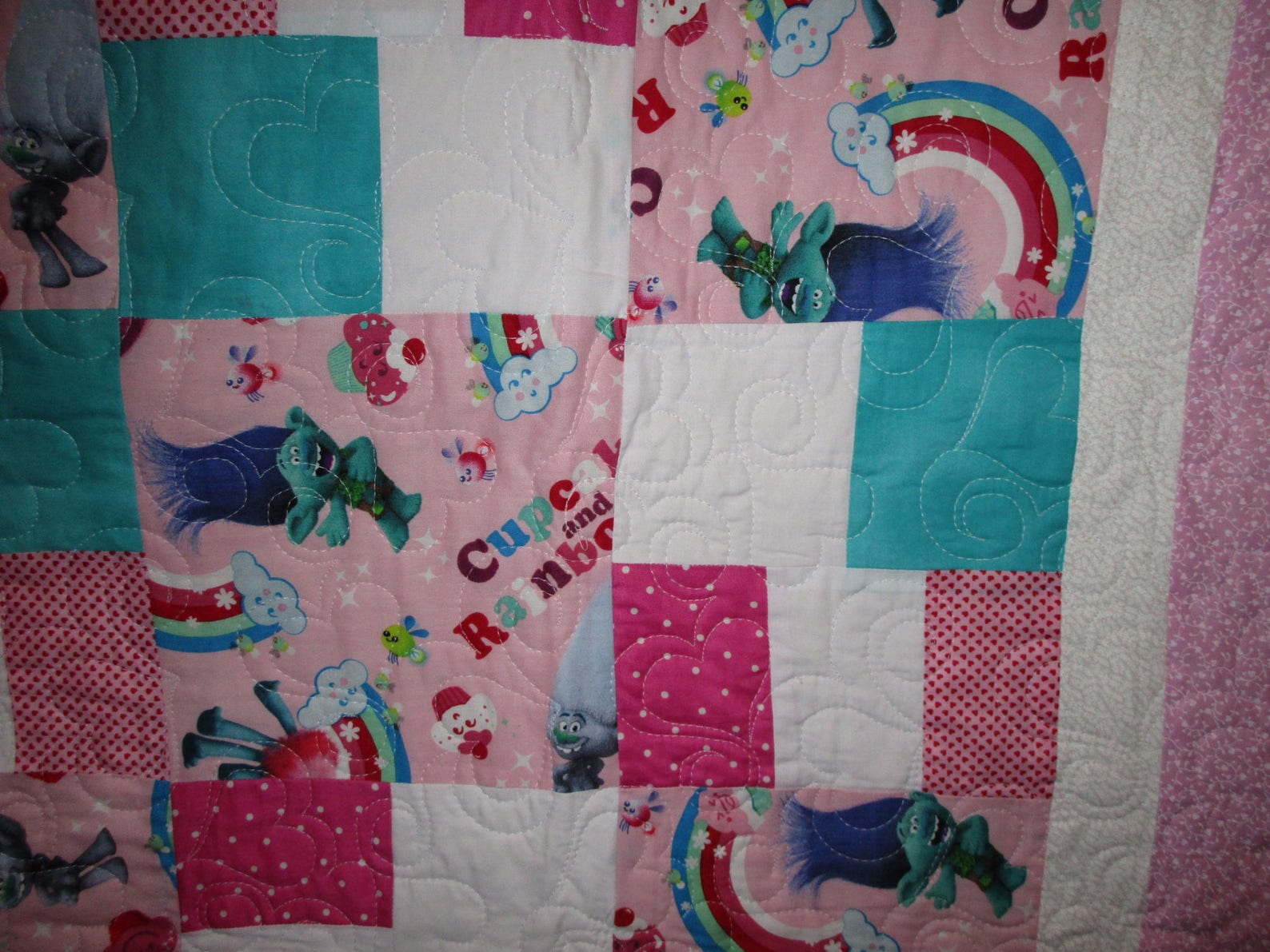 Trolls Quilt in pink and turquoise Etsy
