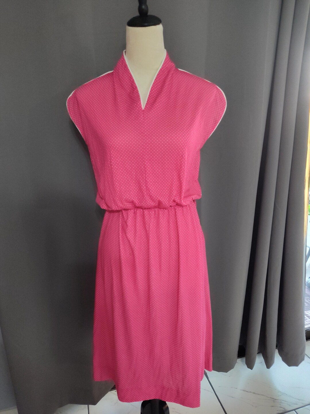 70's Printed Denim and Checkered Dress by Sears main image 1