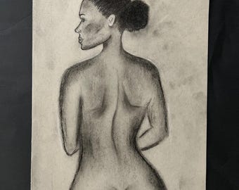 ORIGINALE, Schiena di donna, Disegno a carboncino, Schizzo a matita Schiena di donna