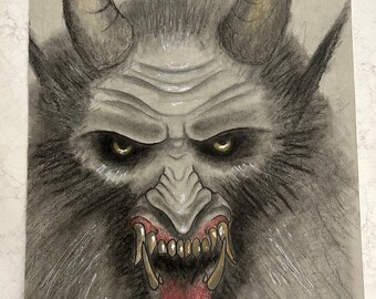 Krampus Kohle und Bleistift Zeichnung Original