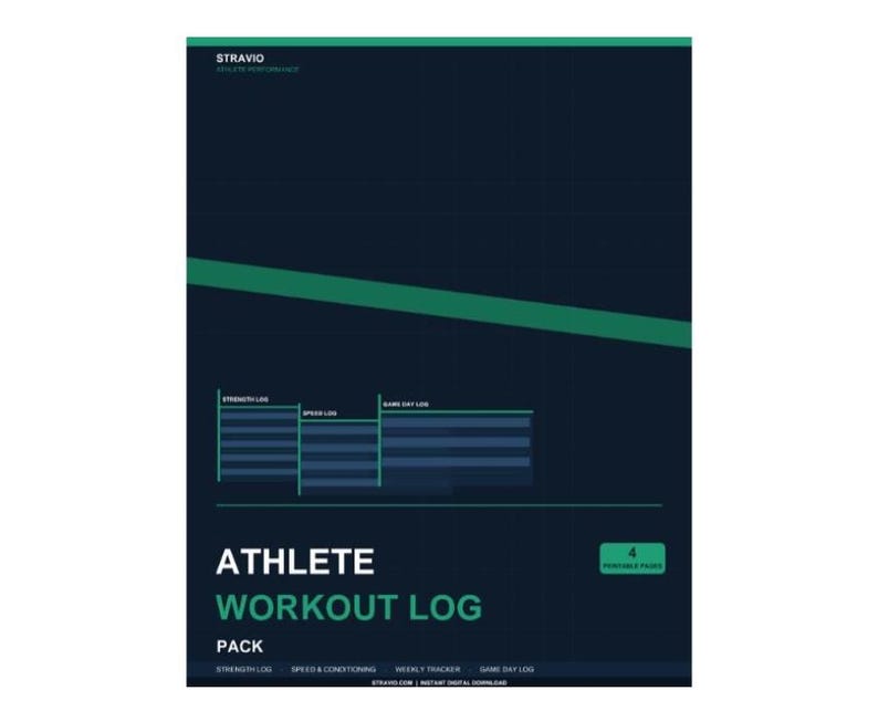 Athlete Workout Log Pack — 4 Printable Training Logs for High School ...