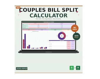Paare Bill Split-Rechner | Fairer Ausgabensplitter für jedes Einkommen | Sofort Download