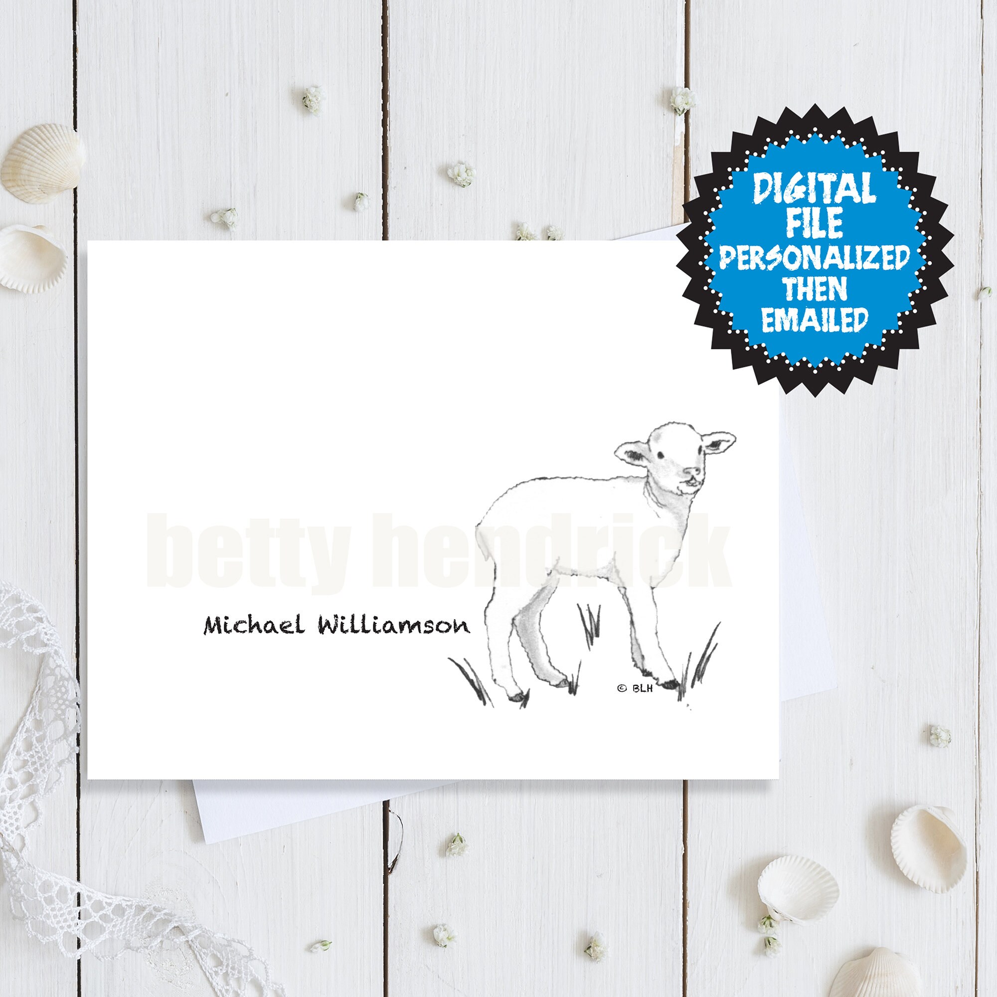 Lamb Note Card Personalized Printable Lamb Card Set Baby Etsy