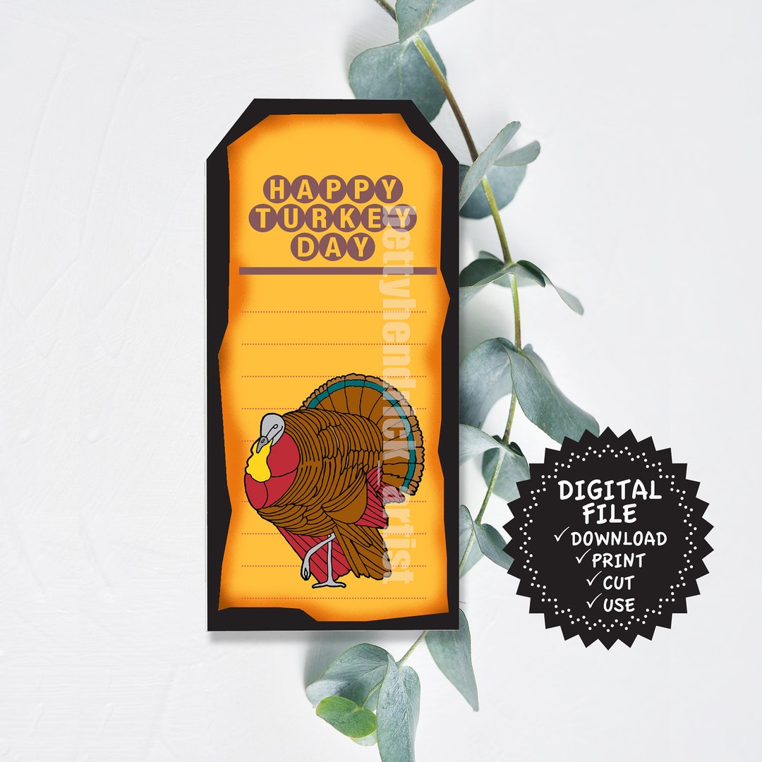 Turkey Tags Printable Happy Turkey Day DIY Printable Etsy