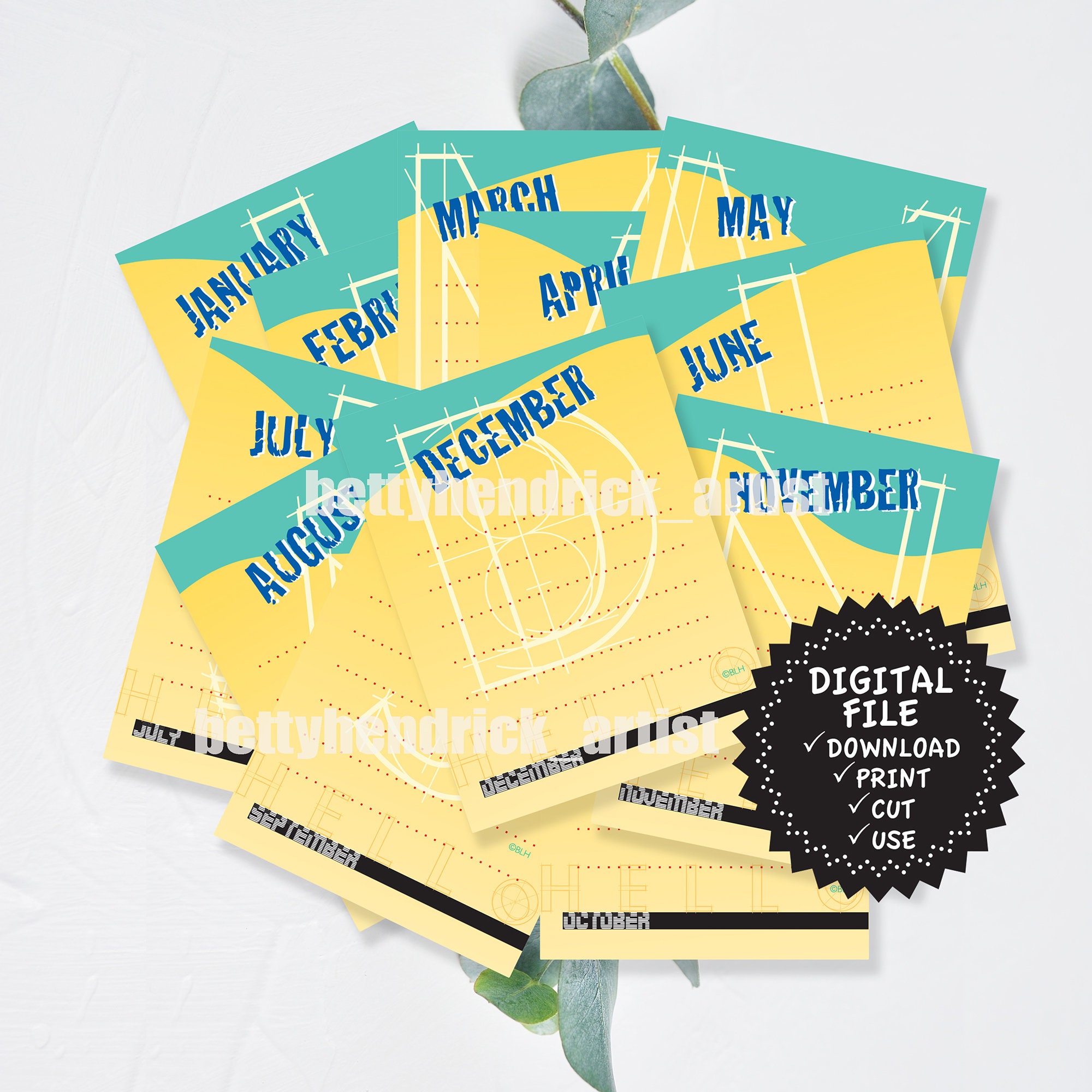 printable calendar cards monthly calendar card calendar etsy
