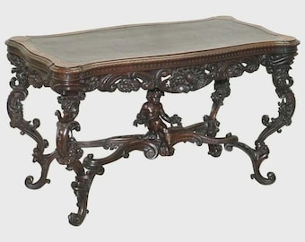 Important bureau de bibliothèque antique italien Angiolo Barbetti Firenze, table de chérubin en bon état.