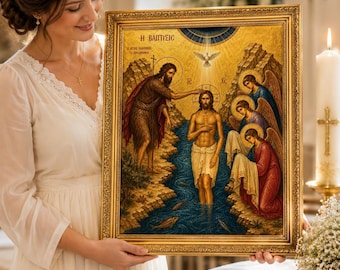 Baptism of Christ Byzantine Icon Print | Orthodox Wall Art | Saint John the Baptist | Orthodox Gift | Digital Download
