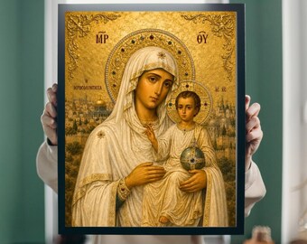 Theotokos Ierosolymitissa Orthodox Icon Print | Mother of God of Jerusalem | Byzantine Christian Wall Art | Orthodox Gift | Digital Download