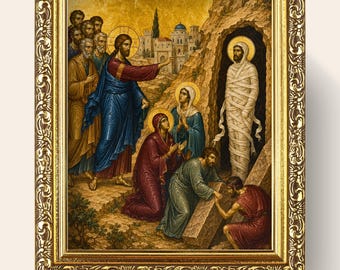 Aufzucht des Lazarus Icon Print | Jesus erweckt den Lazarus | Byzantinische Wandkunst | Digitaler Download