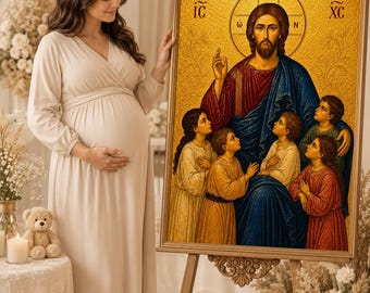 Christ Blessing the Children Orthodox Icon, Christian Nursery Printable Wall Art