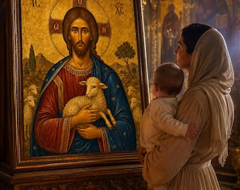 Christ the Good Shepherd Icon Print | Byzantine Icon Jesus | Orthodox Christian Wall Art | Faith Nursery Art | Digital Download