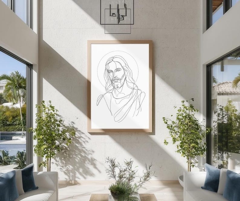 Jesus Christ Line Art Print | Minimalist Christian Wall Art | Orthodox ...
