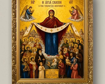 Theotokos Protection Icon Print | Agia Skepi Orthodox Byzantine Wall Art | Mother of God Christian Gift | Digital Download