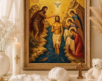 Baptism of Christ Byzantine Icon Print | Orthodox Wall Art | Saint John the Baptist | Orthodox Gift | Digital Download