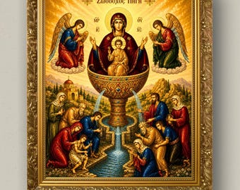 Theotokos Life Giving Spring Icon Print | Orthodox Byzantine Wall Art | Mother of God Christian Art | Digital Download