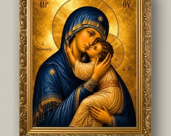Theotokos Glykophilousa Icon Print | Virgin of Tenderness Orthodox Wall Art | Mother of God Byzantine | Orthodox Gift | Digital Download