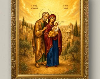 Saint Joachim and Anna Icon Print | Orthodox Byzantine Wall Art | Child Mary Theotokos Christian Gift | Digital Download