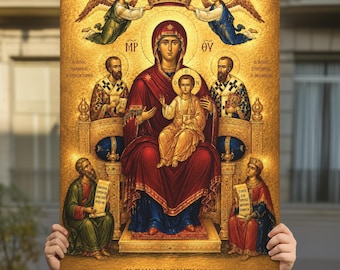 Pantanassa Orthodox Icon Print | Theotokos Queen of All Byzantine Wall Art | Mother of God Icon | Virgin Mary Gift | Digital Download