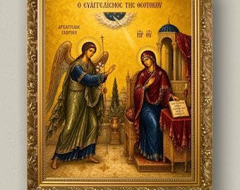 Annunciation of the Theotokos Icon Print | Orthodox Byzantine Wall Art | Virgin Mary Archangel Gabriel Digital Download