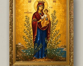 Panagia Myrtidiotissa Orthodox Icon Print | Theotokos Wall Art | Mother of God Byzantine Icon | Orthodox Gift | Digital Download