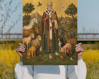 Saint Modestos Icon Print | Patron Saint of Animals | Orthodox Byzantine Wall Art | Pet Lover Christian Gift | Digital Download