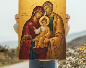 Holy Family Orthodox Icon Print | Byzantine Christian Wall Art | Theotokos Saint Joseph Jesus Child | Orthodox Gift | Digital Download