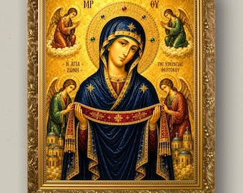 Holy Belt of Theotokos Icon Print | Agia Zoni Orthodox Byzantine Wall Art | Mother of God Icon | Digital Download