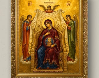 Pregnant Theotokos Icon Print | Panagia Engymonousa Orthodox Byzantine Wall Art | Christian Pregnancy Gift | Digital Download