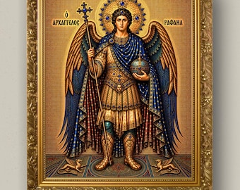 Archangel Raphael Icon Print | Orthodox Byzantine Wall Art | Christian Angel Art | Digital Download