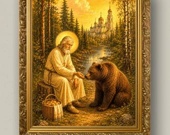Saint Seraphim of Sarov Icon Print | Orthodox Byzantine Wall Art | Christian Saint Art | Digital Download