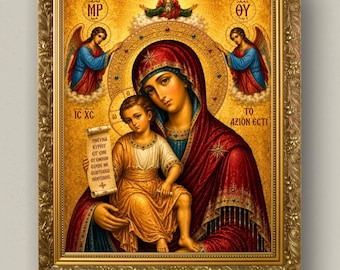 Axion Estin Orthodox Icon Print | Theotokos Byzantine Wall Art | Mother of God Icon | Orthodox Gift | Digital Download