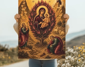 Burning Bush Theotokos Icon Print | Orthodox Byzantine Wall Art | Virgin Mary Christian Art | Moses Icon | Digital Download
