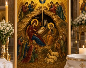 Nativity of Christ Orthodox Icon Print | Byzantine Christmas Wall Art | Christian Nativity Decor | Digital Download