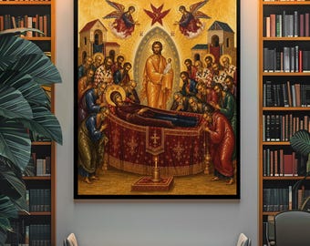 Dormition of the Theotokos Icon Print | Orthodox Byzantine Wall Art | Virgin Mary Christian Art | Digital Download