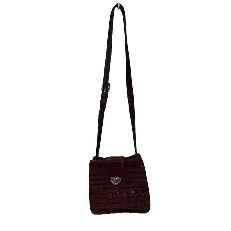 Brighton Brown Embossed Shoulder Bag with Woven and Heart Accents image 1