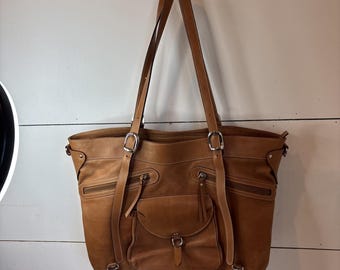 Cavalcanti - Italian Designer - Orange - tan Leather - Handbag Purse Tote Tassel