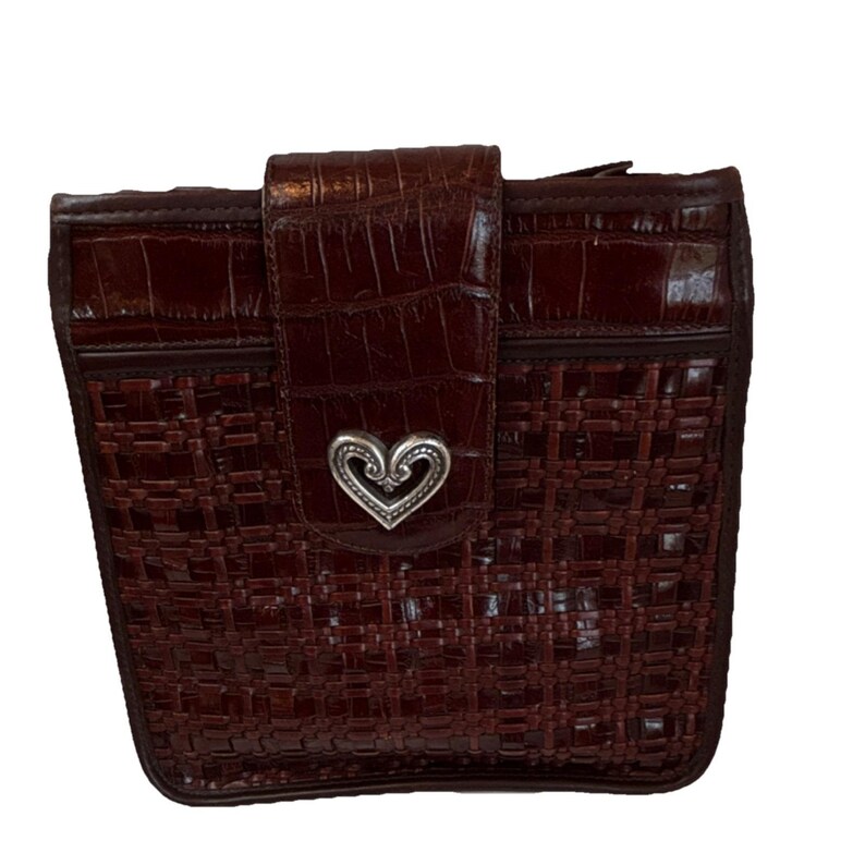 Brighton Brown Embossed Shoulder Bag with Woven and Heart Accents image 2