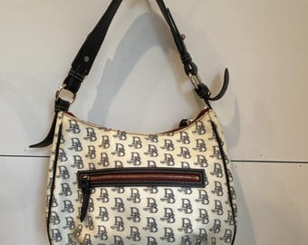 Dooney & Bourke White Black Logo Shoulder Bag with Zipper Key Holder