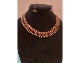 Handmade Seed Beads And Peals Necklace With Matching Earrings.