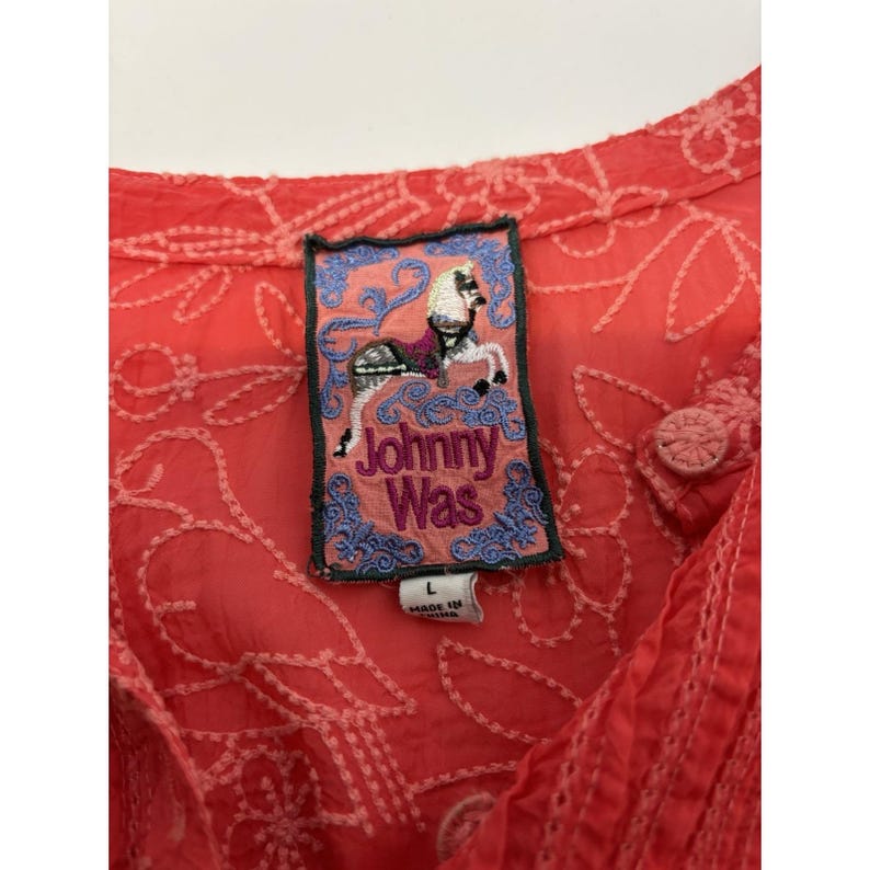 Johnny Was Embroidery Front & Back Large. Tangerine Tunic/Dress Bohemian Style image 6