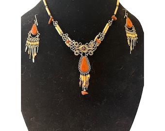 Native Americian Necklace and Earring Set Sterling Silver