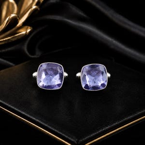 Iolite Gemstone Cufflinks for Men, Sterling Silver Wedding Cuff Links, Gifts for Him, Groomsmen Gift, Birthday Gift, Shirt Accessories