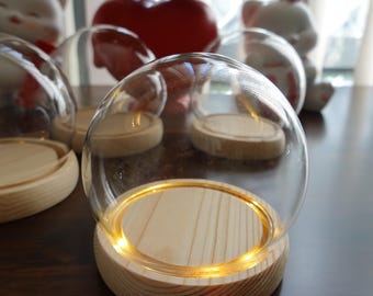 Light Up Glass Cloche Dome, LED Display Dome with Wooden Base, Wedding Centrepiece, Romantic Gift, Home Decor