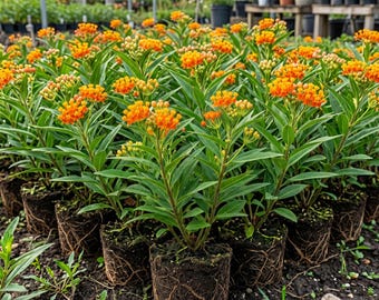 2 Tropical Milkweed Plants Live Red Milkweed Flowers Asclepias Curassavica Plant for Monarch Butterflies, 5-7"Tall, No Pot